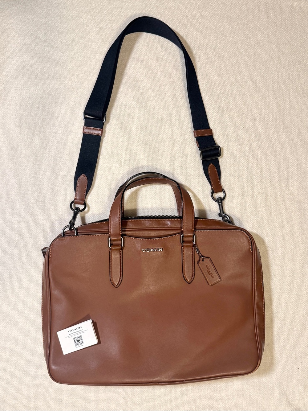 Coach Leather Laptop Brief Bag in Saddle Brown with Black Strap